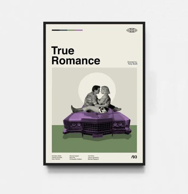 True Romance Movie Poster, True Romance Poster, Midcentury Art