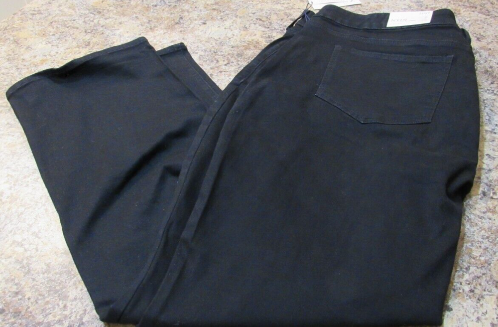 NYDJ Women Marilyn Double Shank Straight Leg Black Jean Double Button 22WP