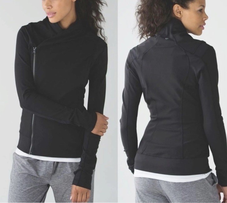 Lululemon Bhakti Yoga Jacket Women's Sz 8 Black Full Double Zip Asymmetrical