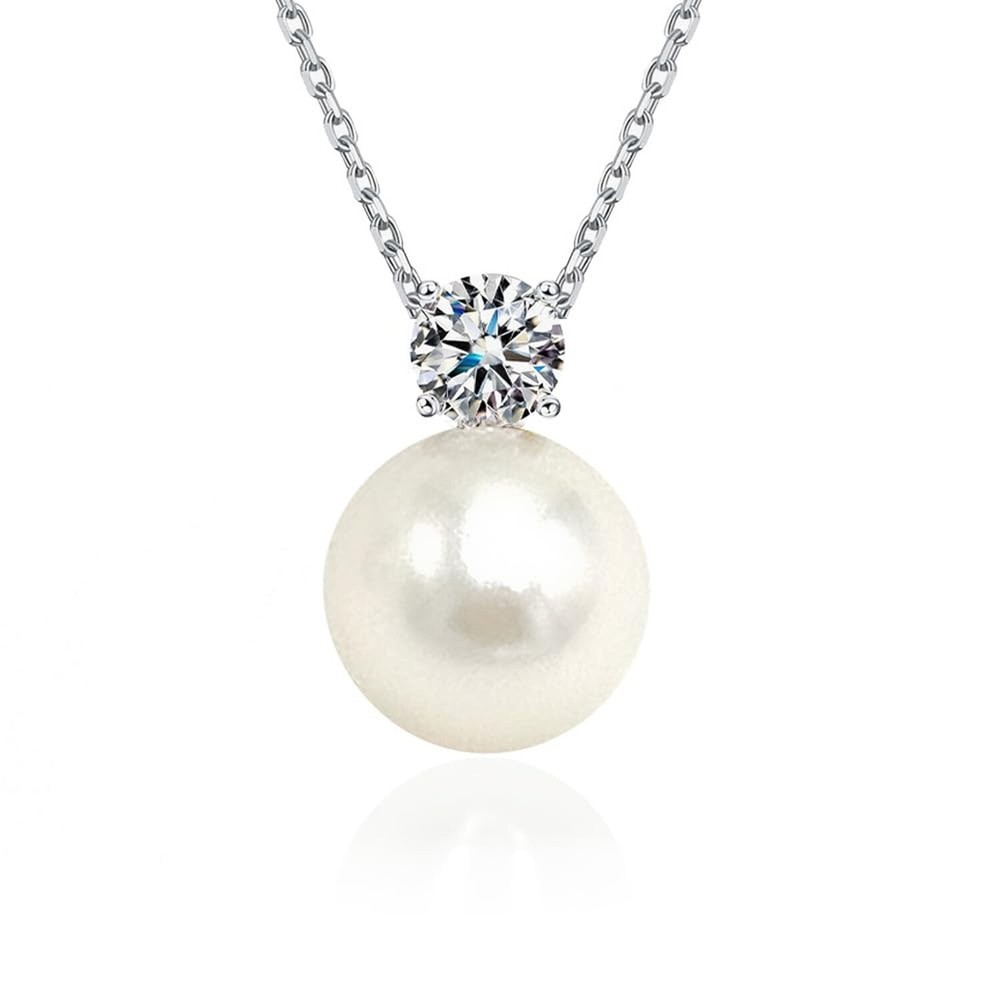 Women's 925 Silver Pearl Pendant Necklace and Earrings Set White Freshwater  