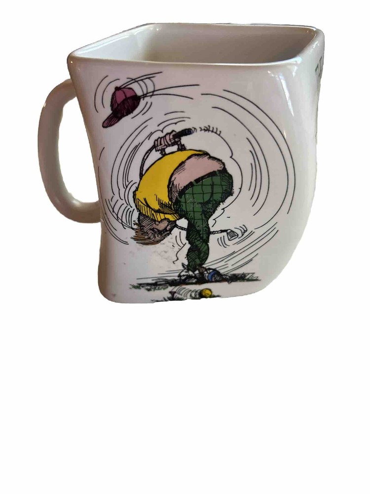 Golf Mug Coffee Cup The Results of Over Swing Twisted Square Tea Cup Gag1991 VTG