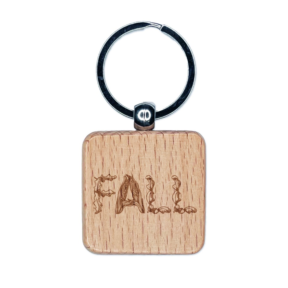 Fall Harvest Engraved Wooden Square Keychain Charm Tag  