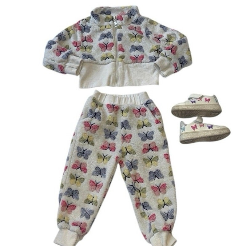 Matching Set 18/24 Month Fleece Lined Butterfly Zip Up Hoody & Sweat Pants Y2K