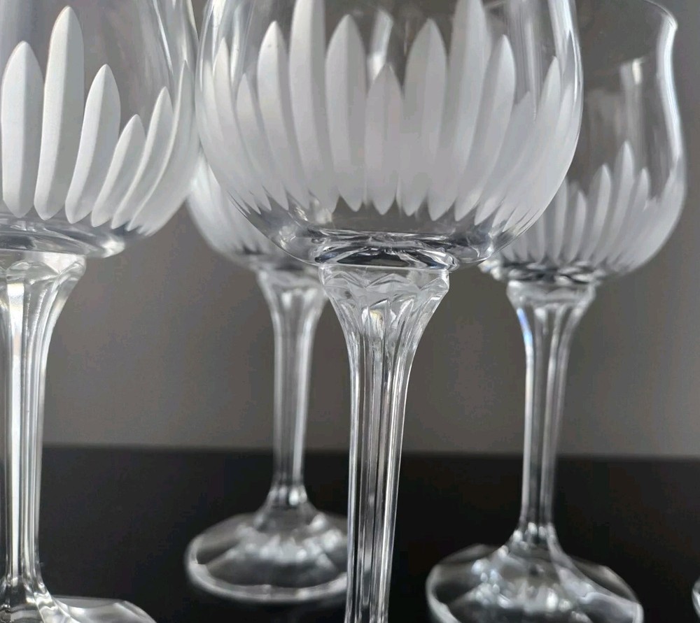 BRIGHTON Bohemia Crystal Glasses Stemware - SET OF 8 - Grey Cut Frosted Design