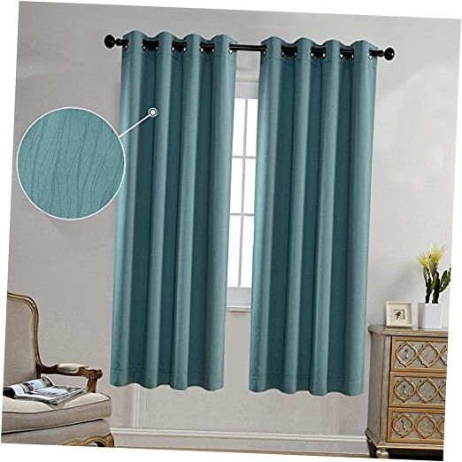 Teal Blackout Room Darkening Curtains 52x63 Inch Textured Grommet Top