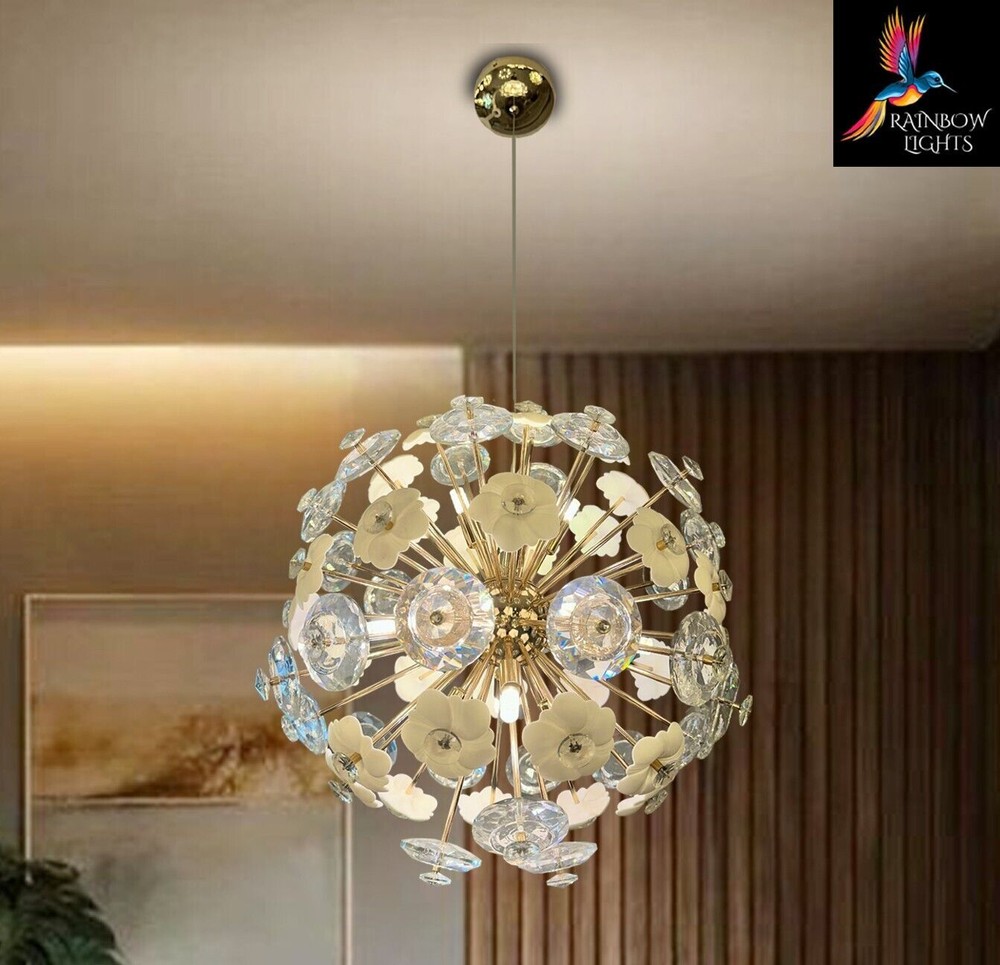 Crystal Ceramic White Flower Dandelion Sputnik Chandelier