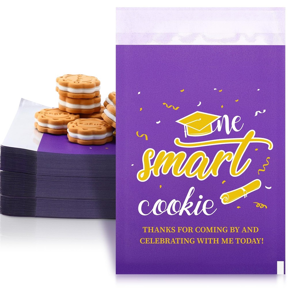 200 Pcs Graduation Gift Bags Self Adhesive Congrats Grad 2025 (Purple)