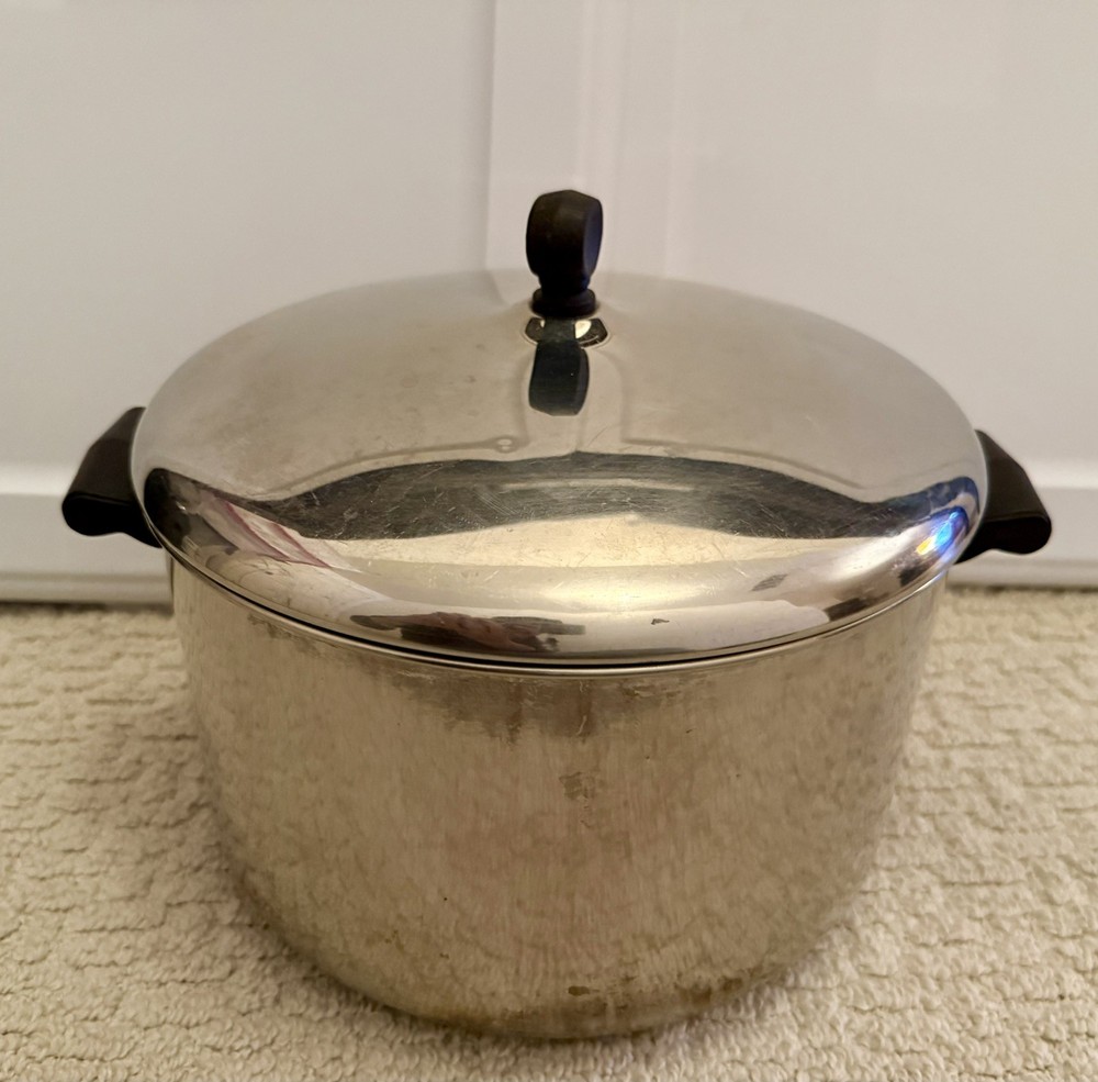 Vintage Farberware 8 Qt Stock Pot with Lid Stainless Steel Aluminum Clad