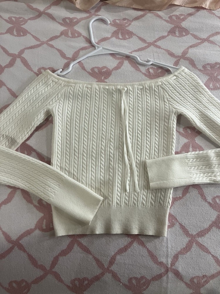 Hollister Cable Knit Off The Shoulder Sweater S