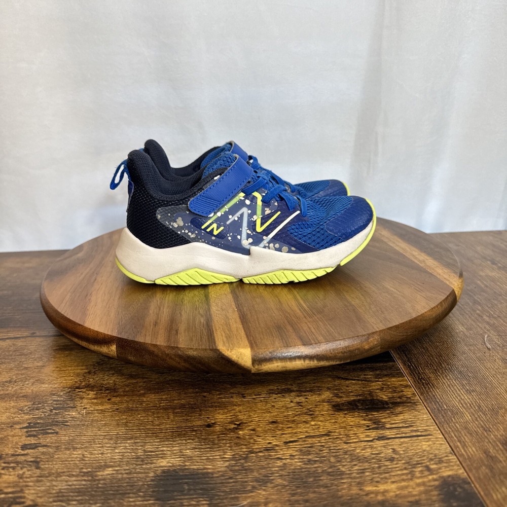 New Balance Kids Rave Run V2 Strap Athletic Shoes Sz 12 Blue Neon Slip On