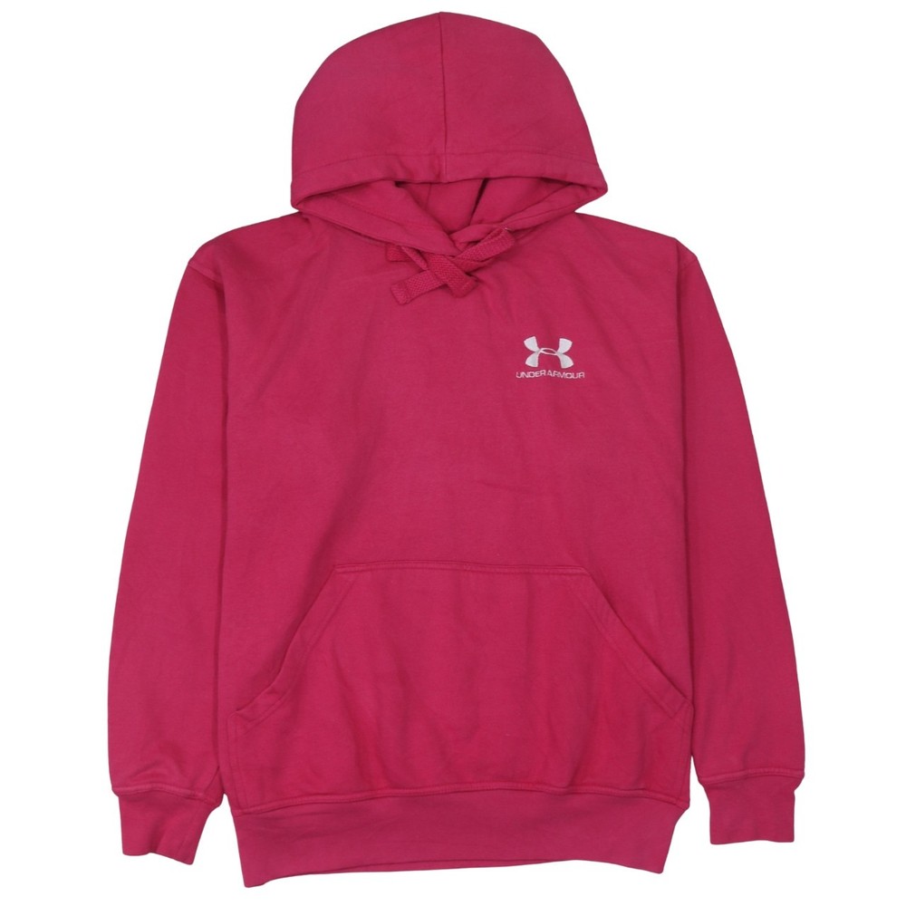 Under Armour Womens Hoodie Pink Fleece Pullover Kangaroo Pocket Sports Logo XL