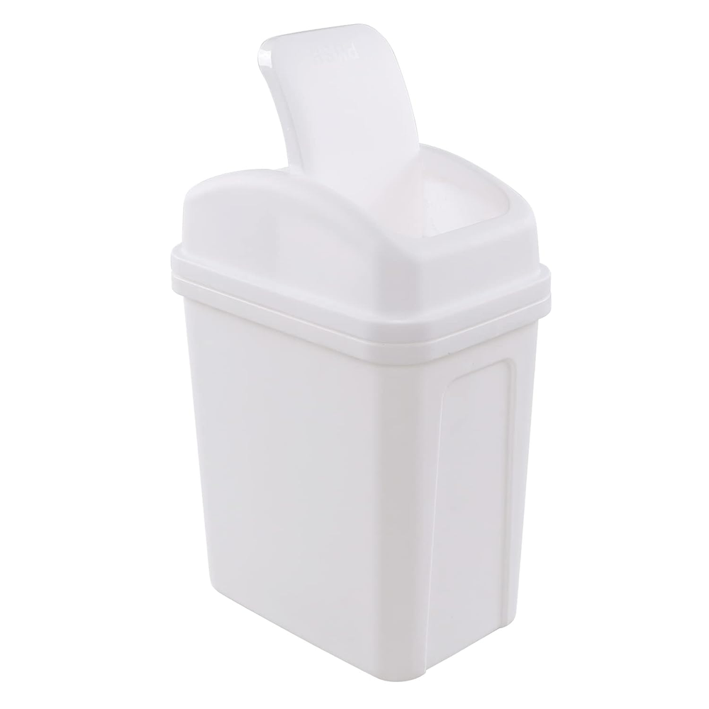 2 Gallon Plastic Samll Swing Top Trash Can, Swing Lid Waste Can, White