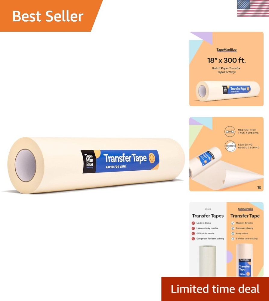 Transfer Tape for Vinyl, 18 inch x 300 feet, Paper with Layflat Adhesive. Ame...