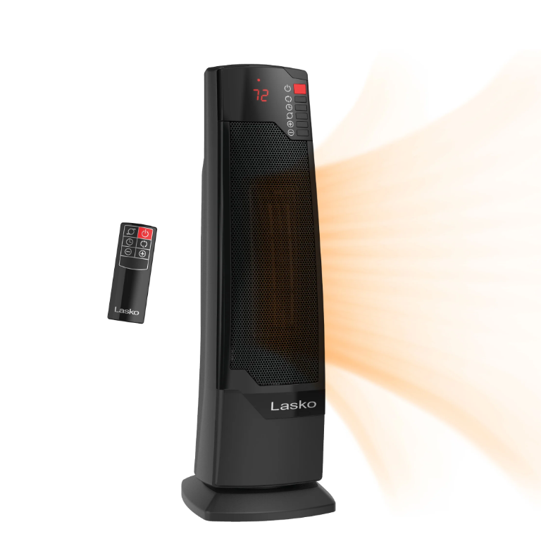 LASKO 1500W OSCILLATING CERAMIC TOWER SPACE HEATER W/REMOTE, BLACK