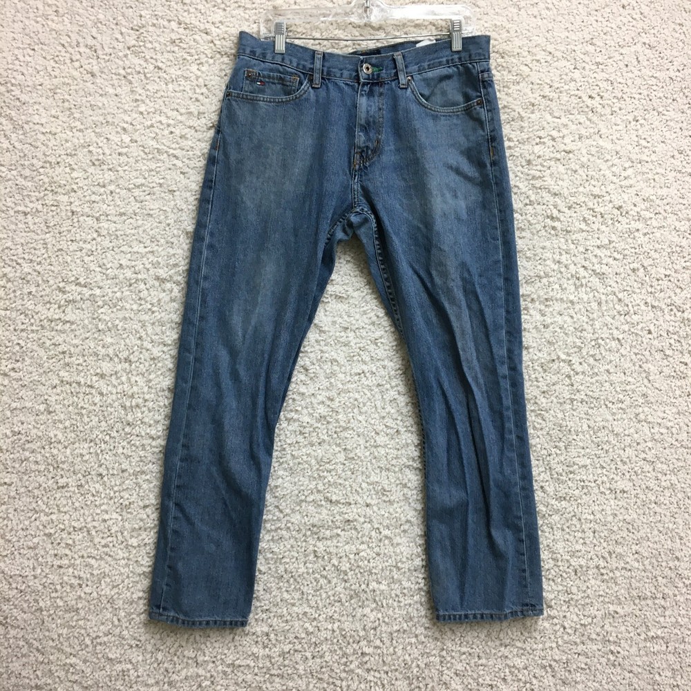 Tommy Hilfiger Jeans 34x30 Mens Blue Denim Slim Fit Straight Medium Wash Casual