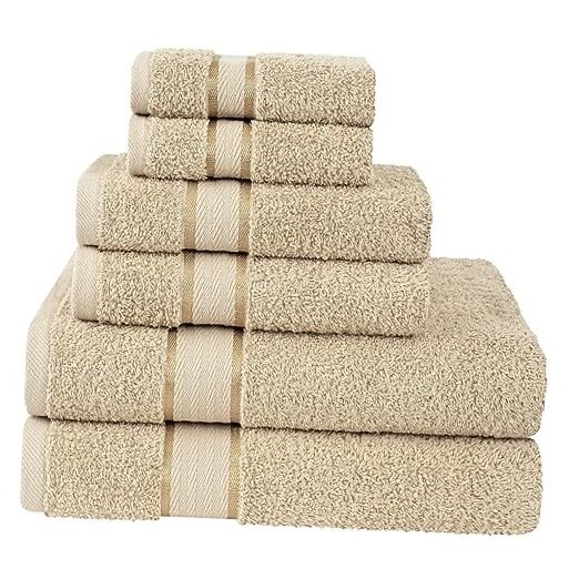 6-Piece Premium Turkish Cotton Towel Set in Sand Taupe - 2 Bath Sheets