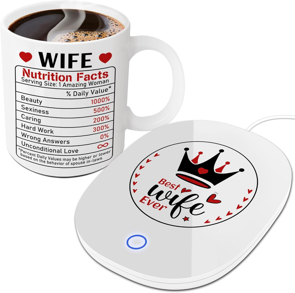Romantic Valentines Gift for Wife - Smart Mug Warmer & Coaster Set