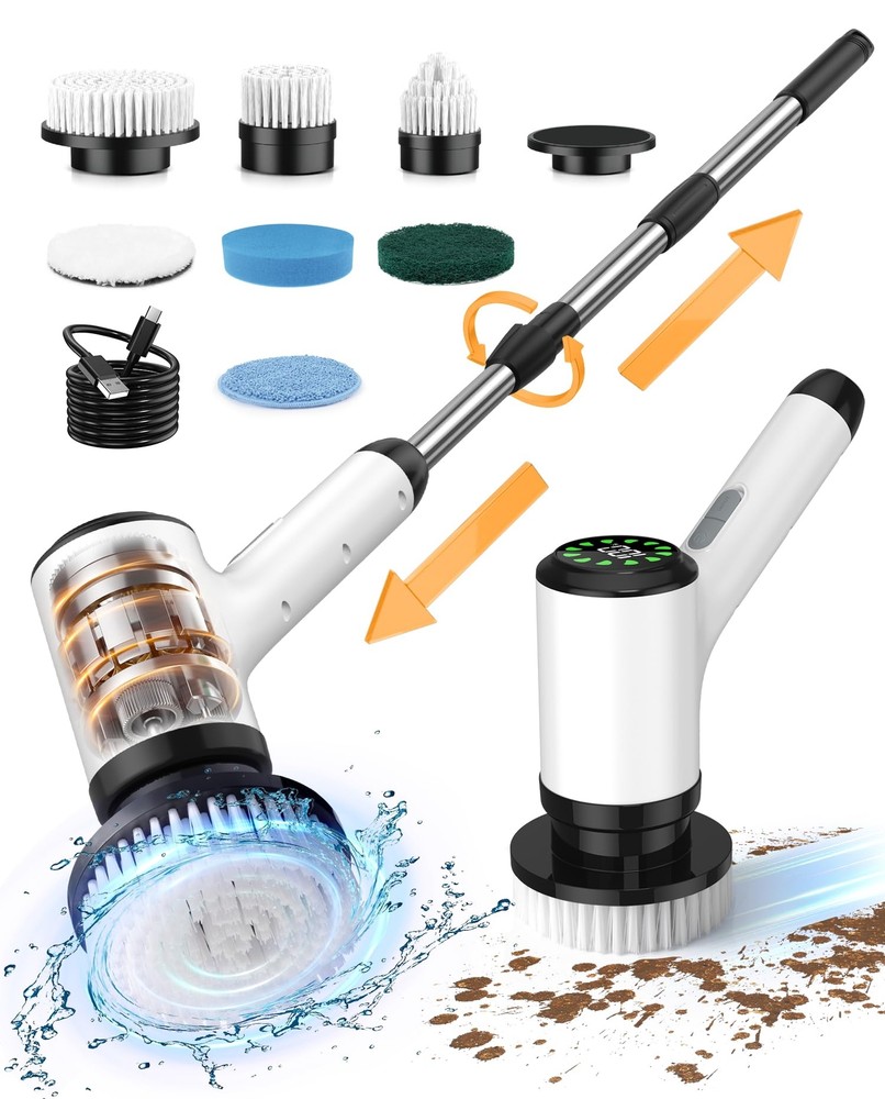 Electric Spin Scrubber, Cordless Cleaning Brush, Bathroom Shower Scrubber wit...