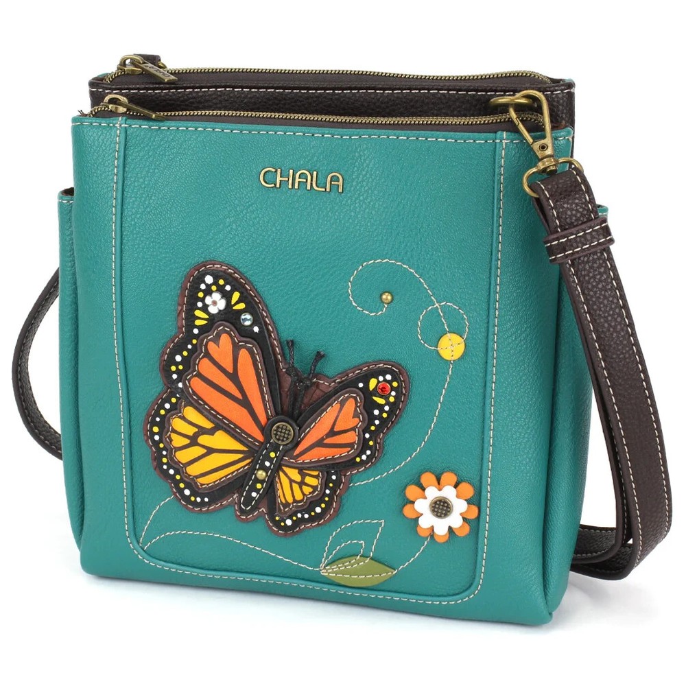 CHALA TURQUOISE MONARCH BUTTERFLY MERRY MESSENGER CROSSBODY BAG FAU LEATHER RFID