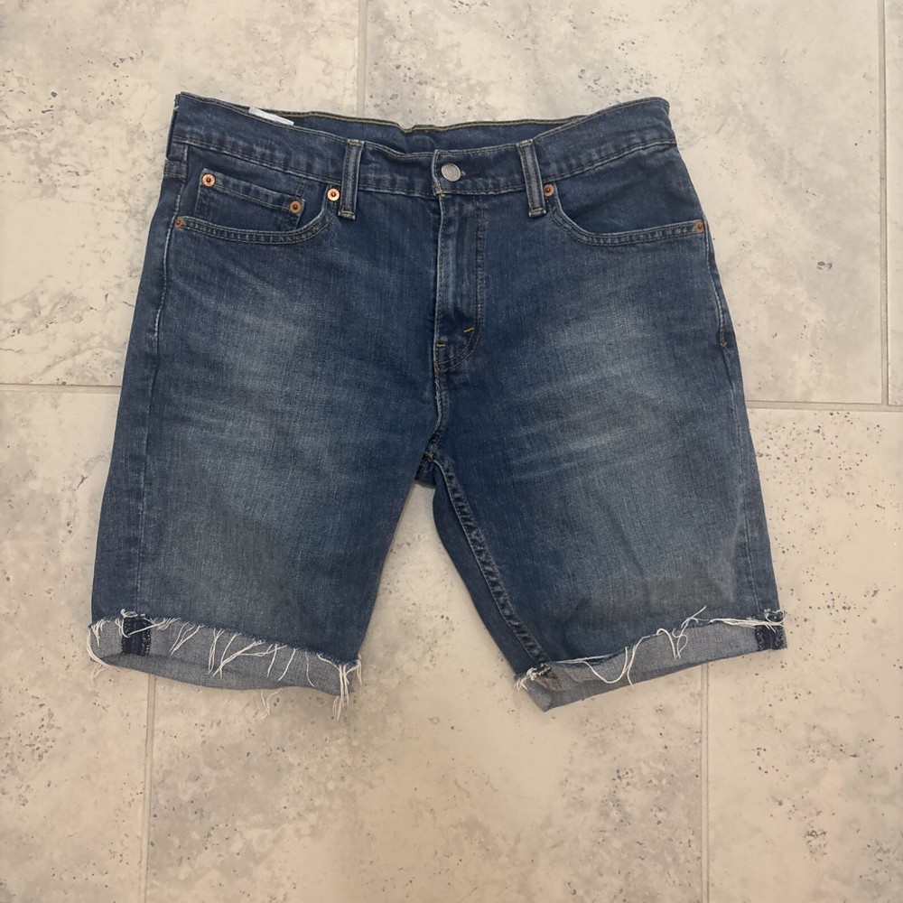 LEVIS 511 SLIM RED TAB Men W33 Blue Stretch Denim Cut-Off Shorts