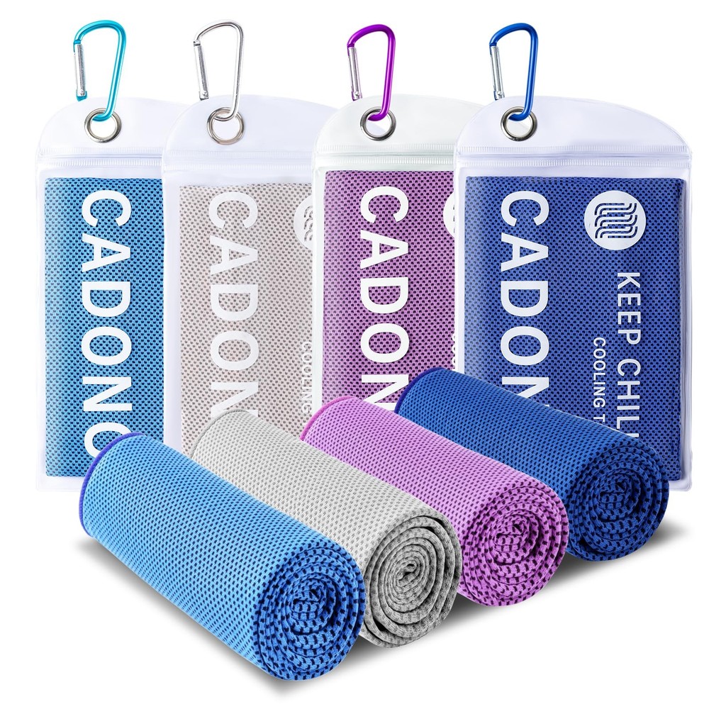 4 Pack Cooling Towels - Soft Microfiber for Yoga Gym Sports Workouts