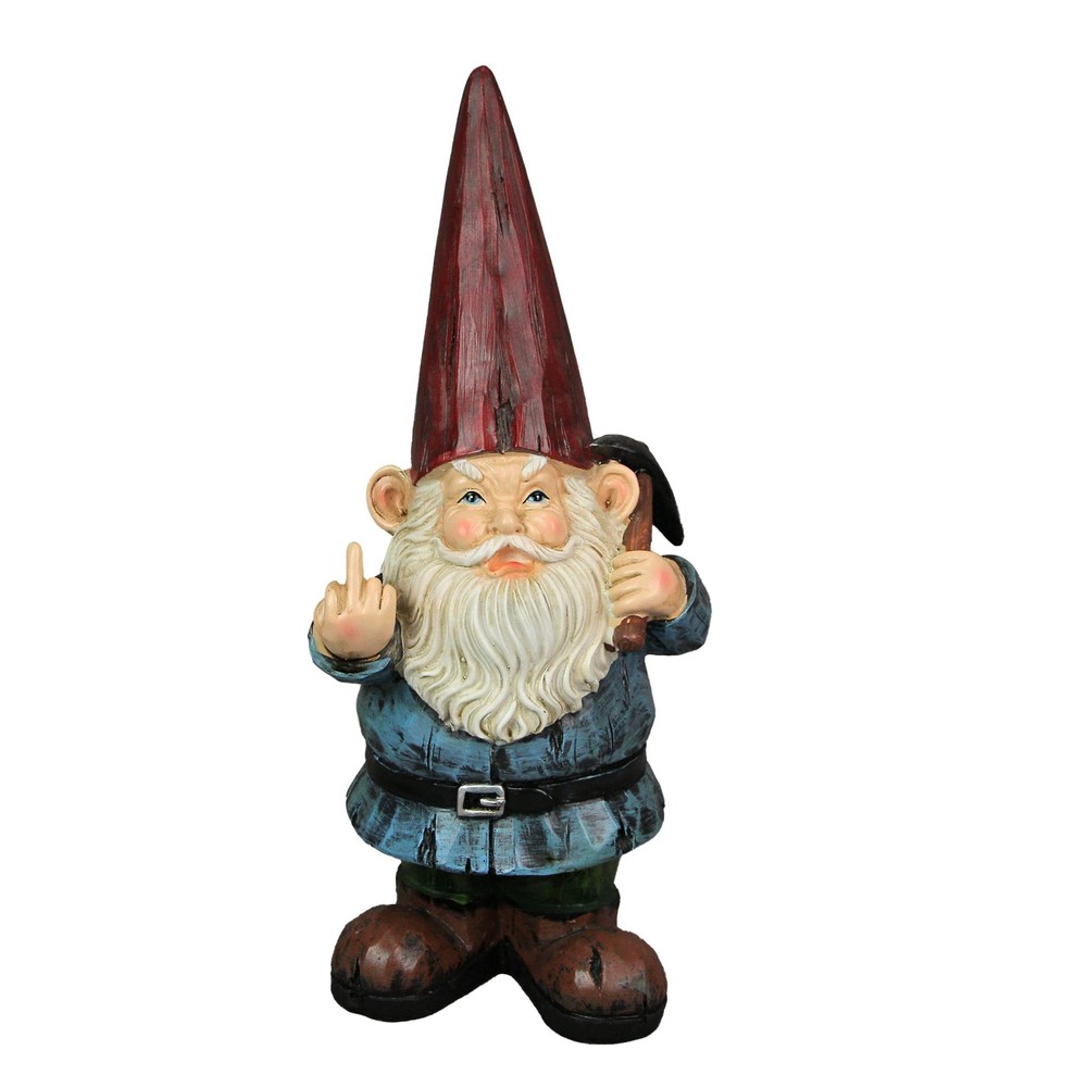 12 Inch High Angry Garden Gnome Holding Pick Axe Decorative Yard Statue - Rud...