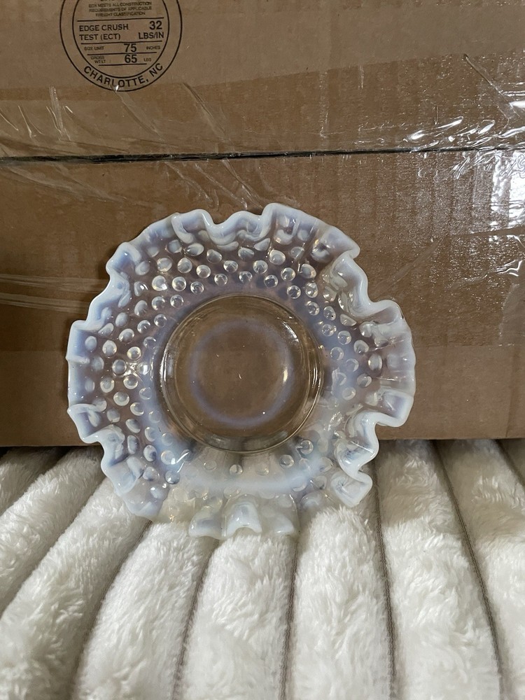 Vintage Fenton Moonstone Opalescent Hobnail Scalloped Bowl Ashtray 1940s