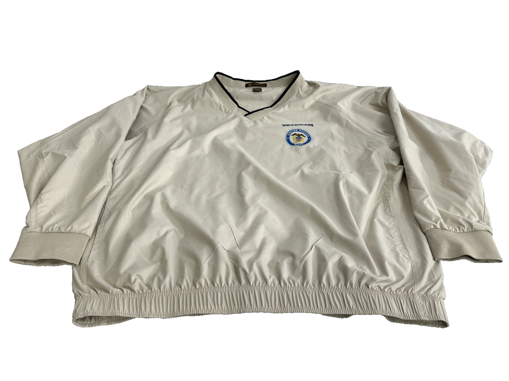Harriton Men's US Navy Veteran Windbreaker Pullover. Size 2XL Beige.