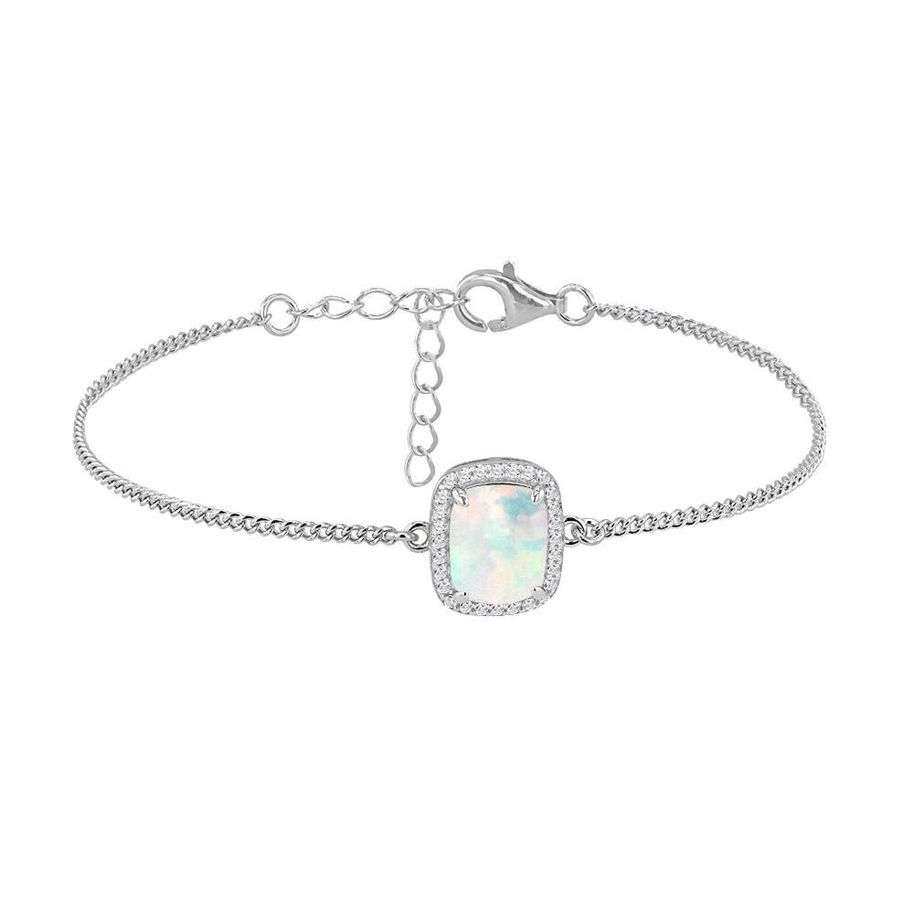 Silver Jewelco London Aurora Borealis Rectangular Opal CZ Halo Bracelet 6-7.5
