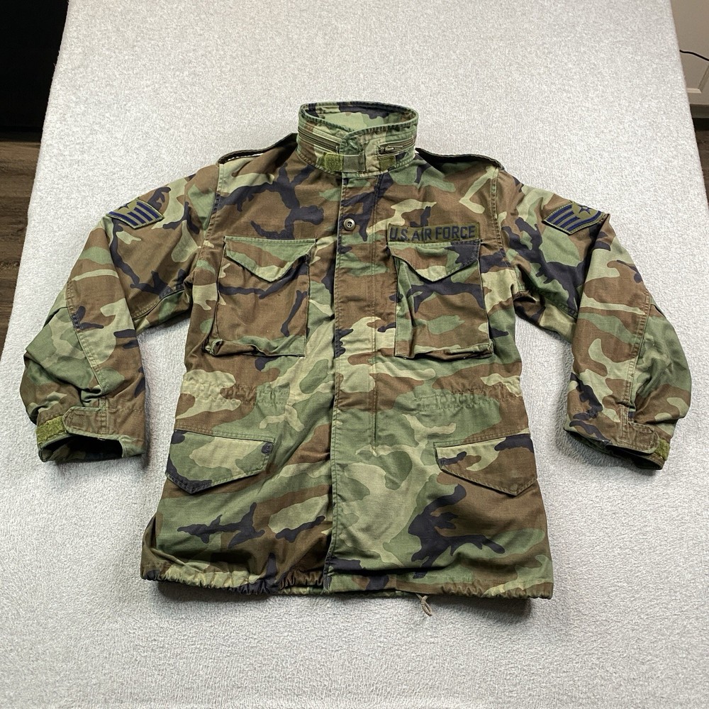 VINTAGE 80s Military Jacket Mens Small Reg US Air Force Camo Field Coat M65 ‘87