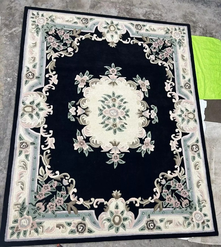 Hand Tufted Aubusson Design Rug Banded Wool Carpet area rug 8x10 9x12 6x9 5x8.