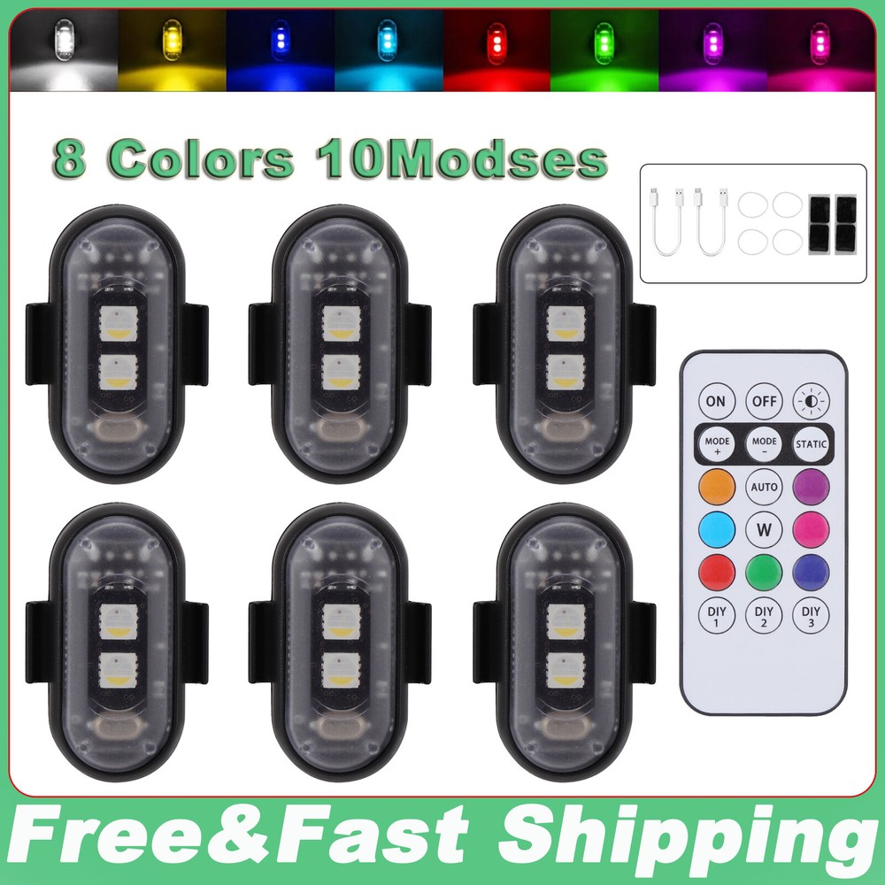 Wireless LED Strobe Light RGB 8 Colors Rechargeable Flashing Warning Lights Lot