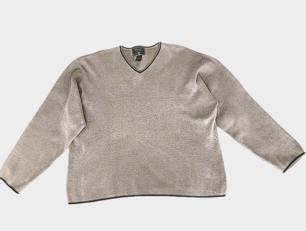 American Eagle Outfitters Men's XL Pullover Sweater 100% Cotton Gray Navy Trim
