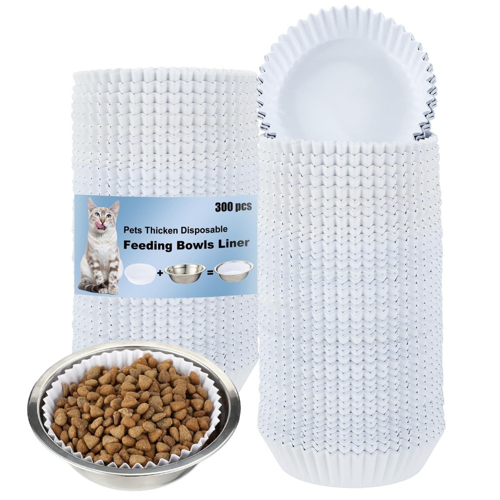 300 Pcs White PET Disposable Cat Food Bowl Liners Bulk Small Pet Feeding Dishes