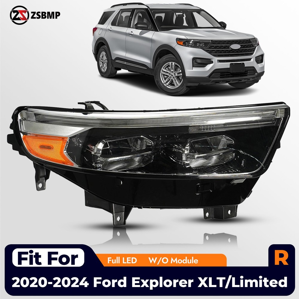 LED Headlight For 2020-2024 Ford Explorer Chrome with Bulb & LED DRL Passenger