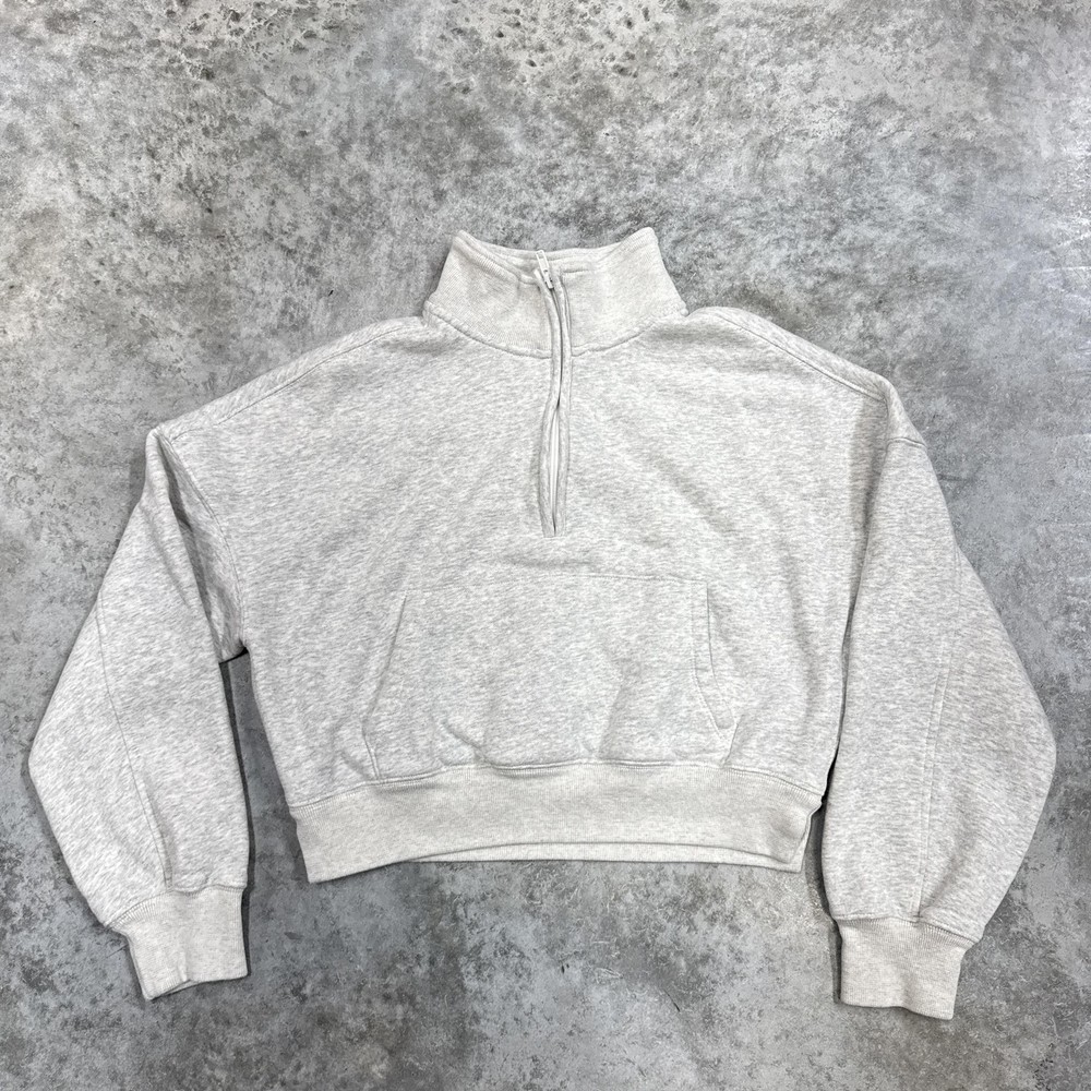 Abercrombie & Fitch Sweatshirt Womens XS Gray Fleece 1/4 Zip Mock Neck Cropped