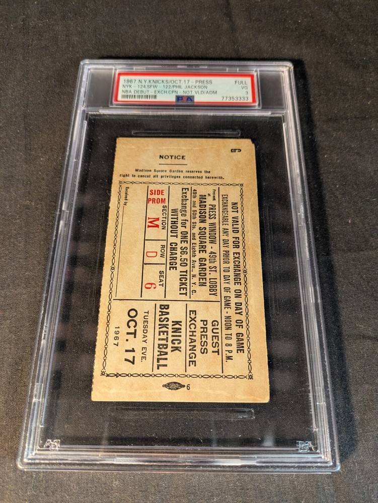 1967 Phil Jackson NBA Debut PSA 3 Coupon Not Valid Ticket Stub Bulls Lakers HOF-image