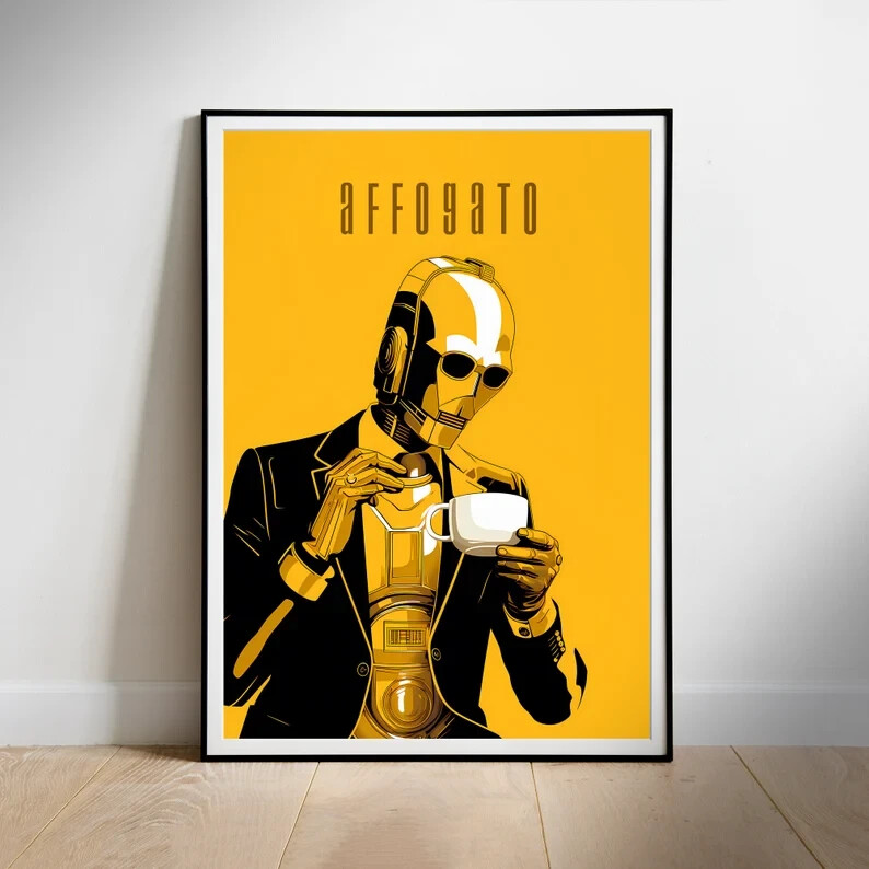 Star Wars C-3PO droid coffee fan art movie poster print