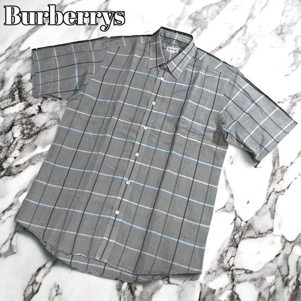 Burberry Short sleeve Shirt Button down Cotton Linen Check Gray Men Size L Used