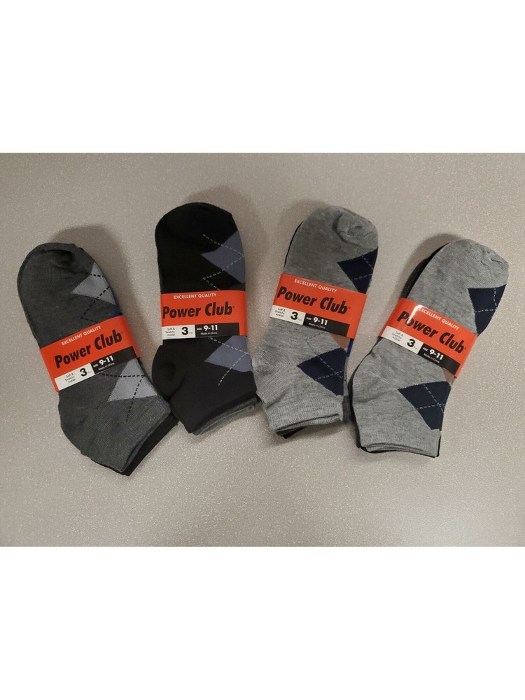 3 Pack Gray Argyle Cushioned Ankle Socks for Men 9-11