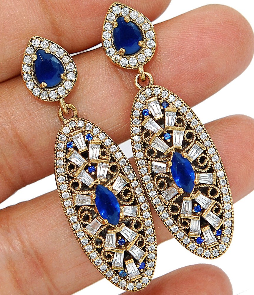 Elegant 8CT Treated Sapphire Ottoman Empire Inspired 925 Sterling Silver Earrings TC5