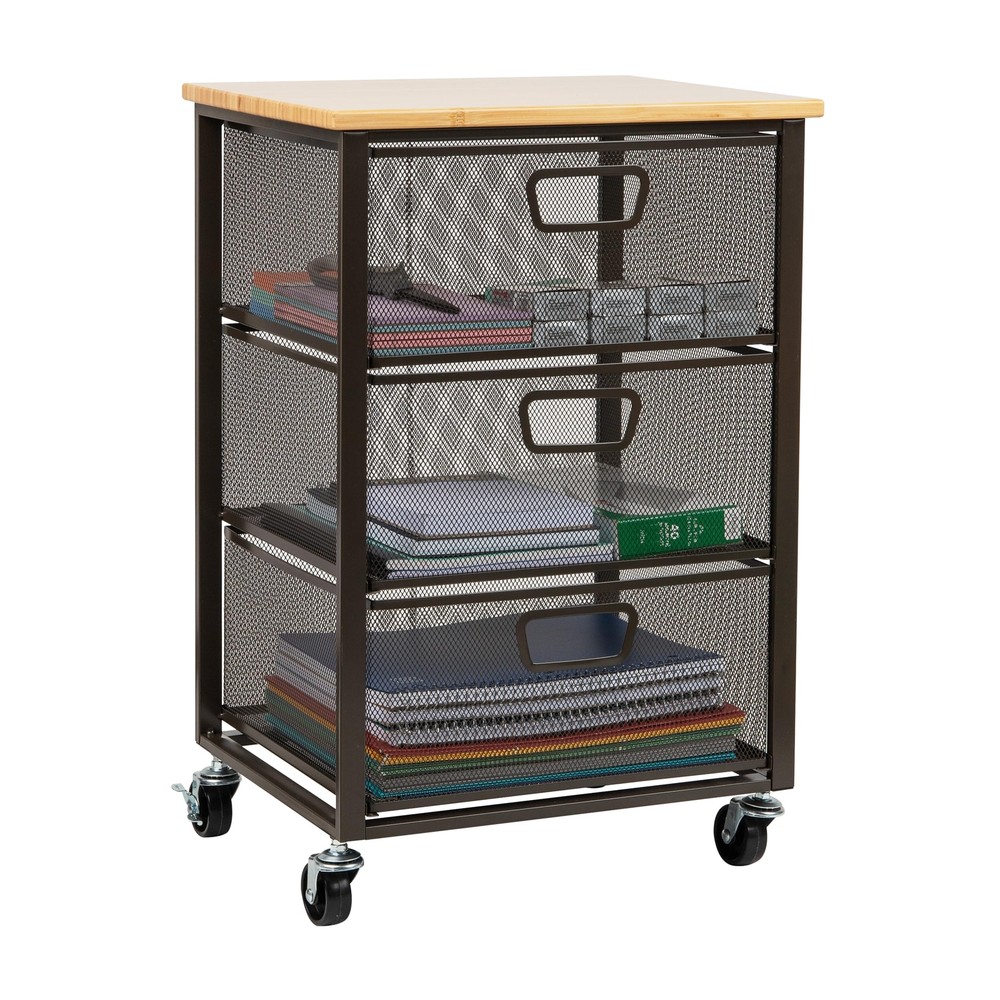 Cart with Drawers, Office Organizer, Storage, Bathroom, Metal Mesh, 15.75