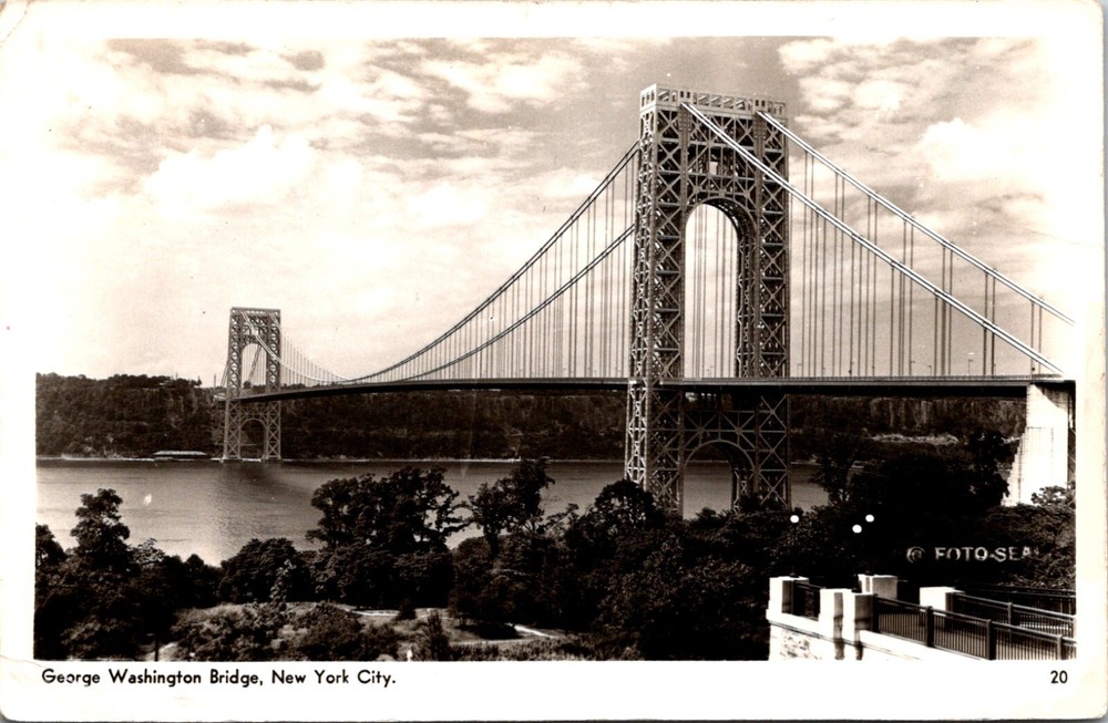 New York City NY George Washington Bridge 1941 Vintage RPPC Postcard       16296