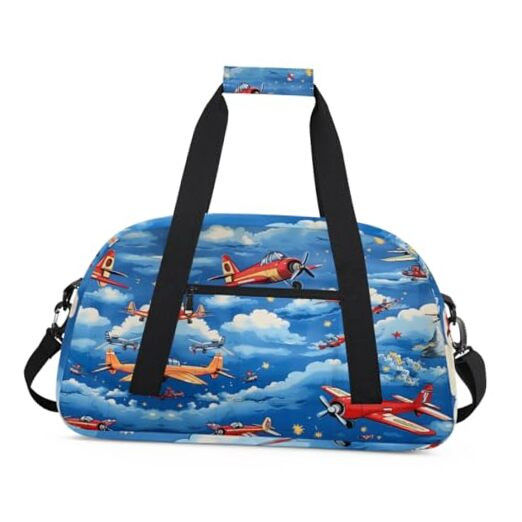 Kids Duffel Bag for Boys, Aircraft Clouds Sports Gym Bag Overnight Airplane
