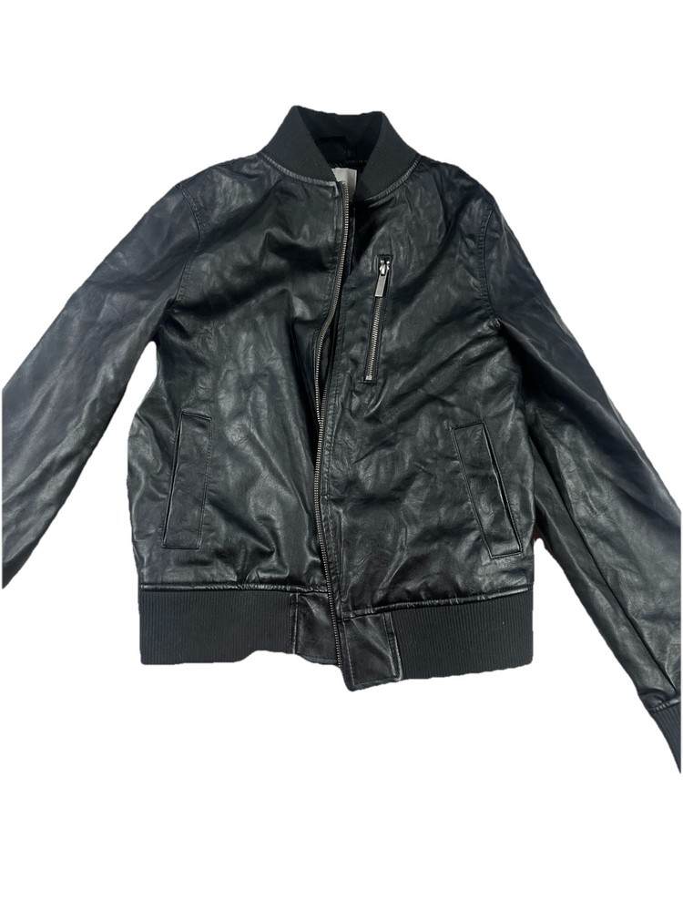 A New Day Black Faux Leather Bomber Jacket Women’s Small Zip Up Pockets