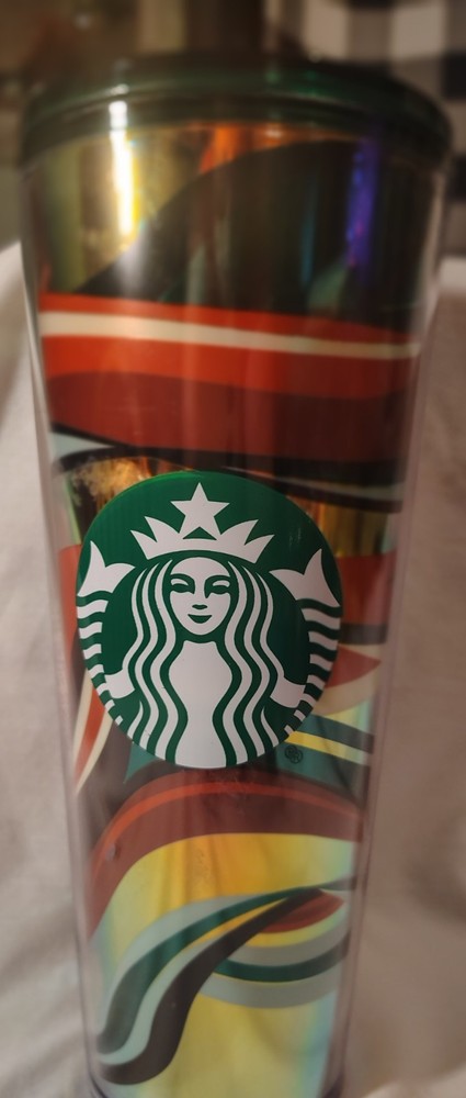 Starbucks Ribbon Stripe Cold Cup Iridescent Wave Tumbler 24oz Venti Holiday Used