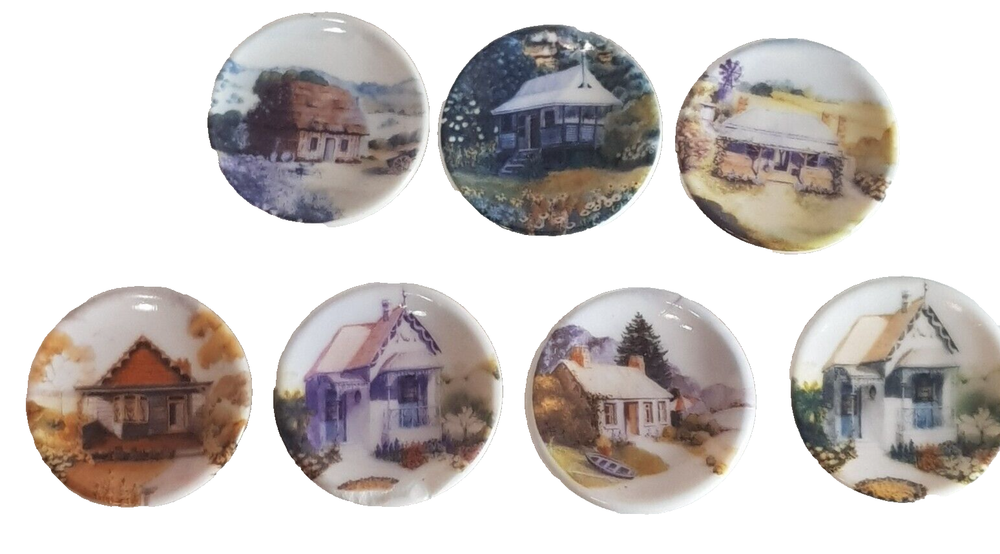Handmade Harlequin Ceramic Miniature Plates Set of 7 for Dollhouse Kitchen Decor