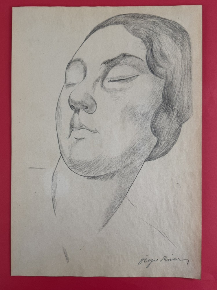 Diego Rivera Drawing on paper (Handmade) signed and stamped mixed media.