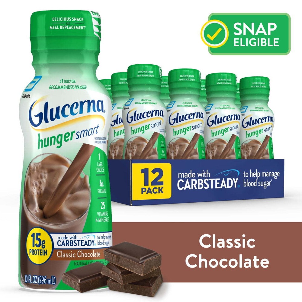 Glucerna Hunger Smart Diabetic Protein Shake Classic Chocolate 10 Fl Oz 12 Count