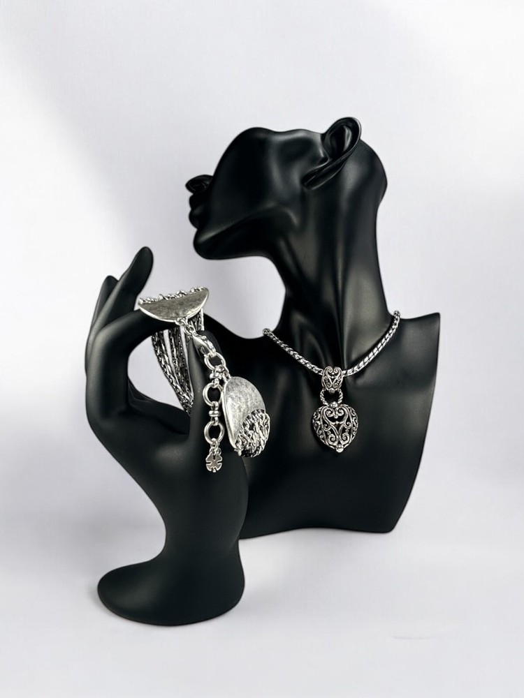 BIRGHTON Heart Pendant Necklace & Bracelet Set Clover Heart Charms Silver Tone